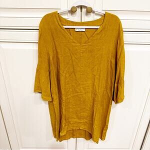 Bryn Walker Womens Lilia Lagenlook V Neck Oversized Tunic Bell Sleeve 100% Linen
